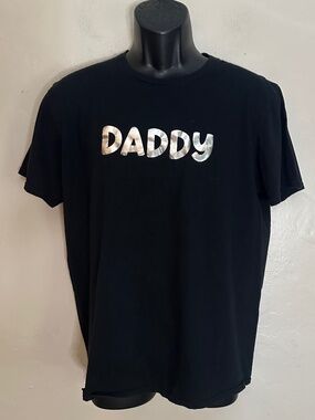 Daddy Metallic Print T Shirt Large Gently worn 100% cotton 21" armpit to armpit